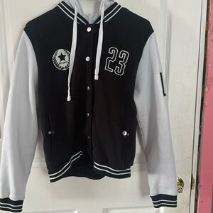 black & white varsity style jacket